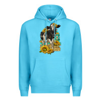 Ocean Blue Sunflowers Cow Premium Hoodie - texasbilliewilder