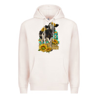 Pale Pink Sunflowers Cow Premium Hoodie - texasbilliewilder