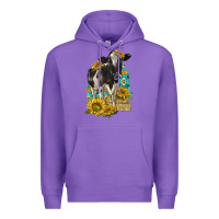 Purple Sunflowers Cow Premium Hoodie - texasbilliewilder