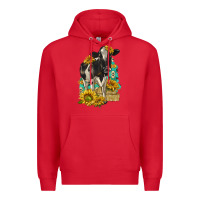 Red Sunflowers Cow Premium Hoodie - texasbilliewilder