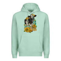 Seafoam Sunflowers Cow Premium Hoodie - texasbilliewilder