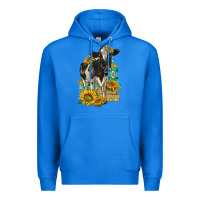 True Royal Sunflowers Cow Premium Hoodie - texasbilliewilder
