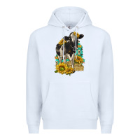 White Sunflowers Cow Premium Hoodie - texasbilliewilder