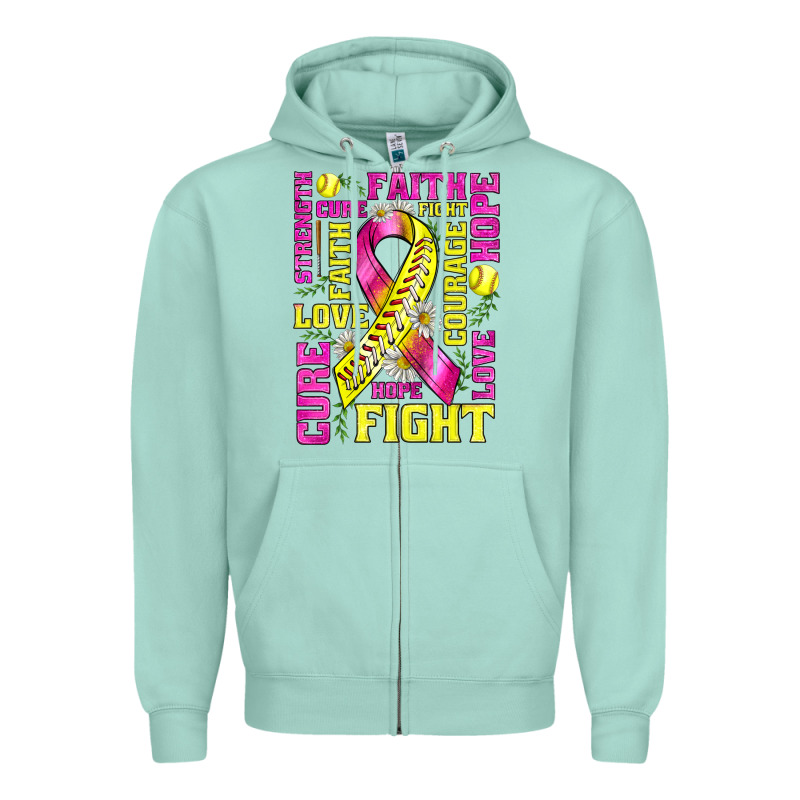Breast Cancer Softball Ribbon Love Cure Fight Bbs Zipper Hoodie by BundleAndBundleShop | Teevron