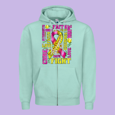 Breast Cancer Softball Ribbon Love Cure Fight Bbs Zipper Hoodie Designed By Bundleandbundleshop