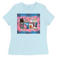 Baby Blue cat coffee cups Ladies Tee - Zillion Design Studio