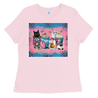 Bubblegum Pink cat coffee cups Ladies Tee - Zillion Design Studio