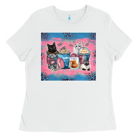 White cat coffee cups Ladies Tee - Zillion Design Studio