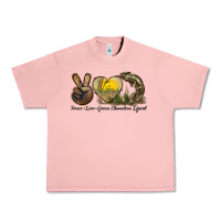 Salmon Peace Love Green Chameleon Lizard Urban Heavy Tee - LillyAllenDesigns