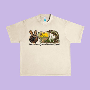 Peace Love Green Chameleon Lizard Urban Heavy Tee Designed By Lillyallendesigns
