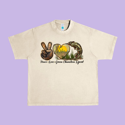 Peace Love Green Chameleon Lizard Urban Heavy Tee Designed By Lillyallendesigns