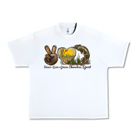 White Peace Love Green Chameleon Lizard Urban Heavy Tee - LillyAllenDesigns