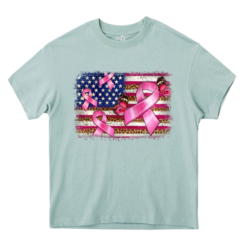 Breast Cancer American Flag Background Heavy Core Tee by BarkalooDesign | Teevron