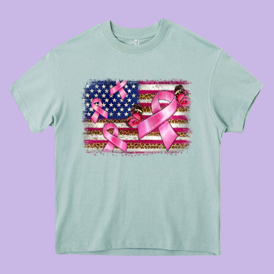 Breast Cancer American Flag Background Heavy Core Tee Designed By Barkaloodesign