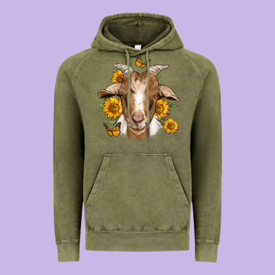 Sunflower Goat Vintage Hoodie Designed By Jasminsmagicworld