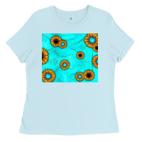 Baby Blue turquoise gemstone sunflower Ladies Tee - JahusDesignShop