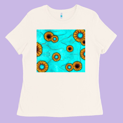 Turquoise Gemstone Sunflower Ladies Tee Designed By Jahusdesignshop