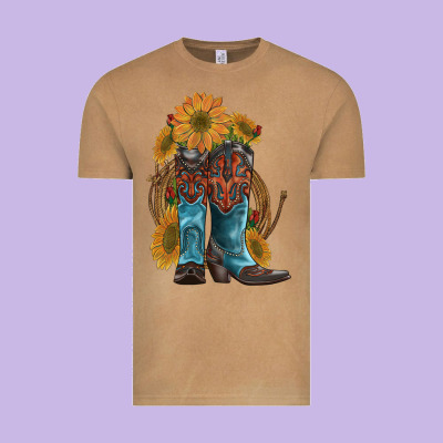 Western Boots With Sunflowers Vintage Tee Designed By Artiststas