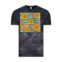 Cloud Black sunflower wood serape  leather seamless Vintage Tee - AdoDesignShop