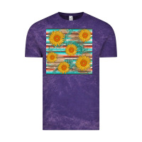 Cloud Purple sunflower wood serape  leather seamless Vintage Tee - AdoDesignShop