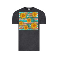 Vintage Black sunflower wood serape  leather seamless Vintage Tee - AdoDesignShop
