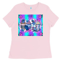 Bubblegum Pink stitch coffee cups Ladies Tee - Zillion Design Studio
