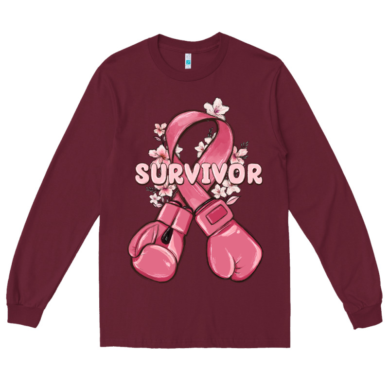 Survivor Breast Cancer With Boxing Gloves Long Sleeve Tee by MaliasSmallBusiness | Teevron