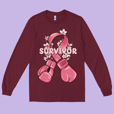Survivor Breast Cancer With Boxing Gloves Long Sleeve Tee Designed By Maliassmallbusiness