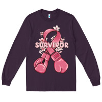 Plum survivor breast cancer with boxing gloves Long Sleeve Tee - MaliasSmallBusiness