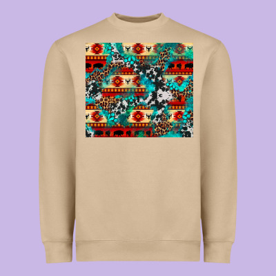Aztec Leopard Cowhide Turquoise Heavyweight Sweatshirt Designed By Barkaloodesign