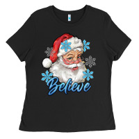 Black santa blue believe Ladies Tee - RanaPortraitStore
