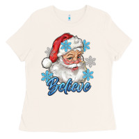 Bone santa blue believe Ladies Tee - RanaPortraitStore