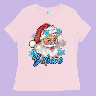 Santa Blue Believe Ladies Tee Designed By Ranaportraitstore