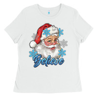 White santa blue believe Ladies Tee - RanaPortraitStore