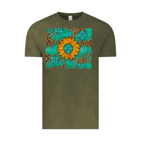 Vintage Olive Sunflower Gemstone Leopard Vintage Tee - Artiststas