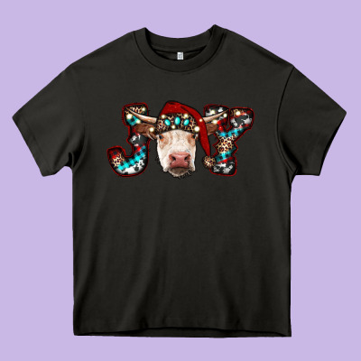 Christmas Joy Cow Heavy Core Tee Designed By Ranaportraitstore