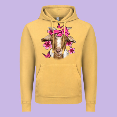 Pink Floral Bandana Goat Vintage Hoodie Designed By Jasminsmagicworld