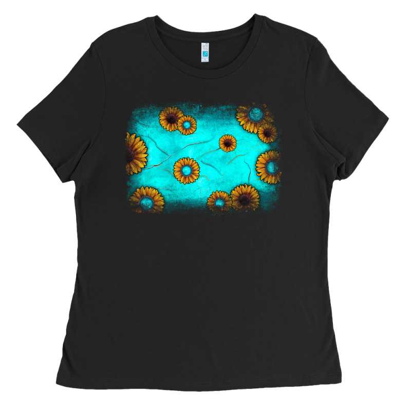 Turquoise Gemstone Sunflower Background Ladies Tee by JahusDesignShop | Teevron