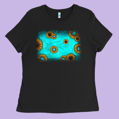 Turquoise Gemstone Sunflower Background Ladies Tee Designed By Jahusdesignshop