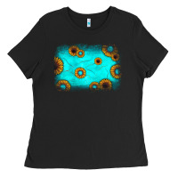 Black turquoise gemstone sunflower background Ladies Tee - JahusDesignShop