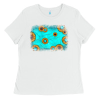White turquoise gemstone sunflower background Ladies Tee - JahusDesignShop