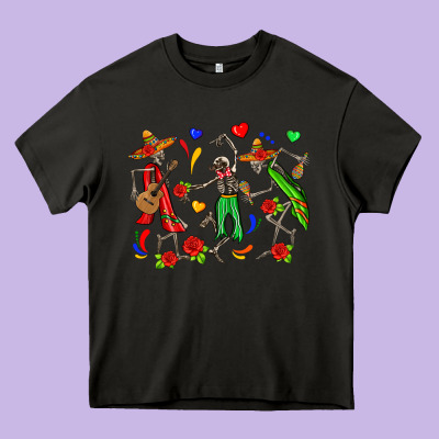 Mexican Skeletons Heavy Core Tee Designed By Zillion Design Studio