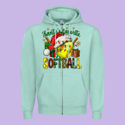 Santa's Favorite Softball Bbs Zipper Hoodie Designed By Bundleandbundleshop