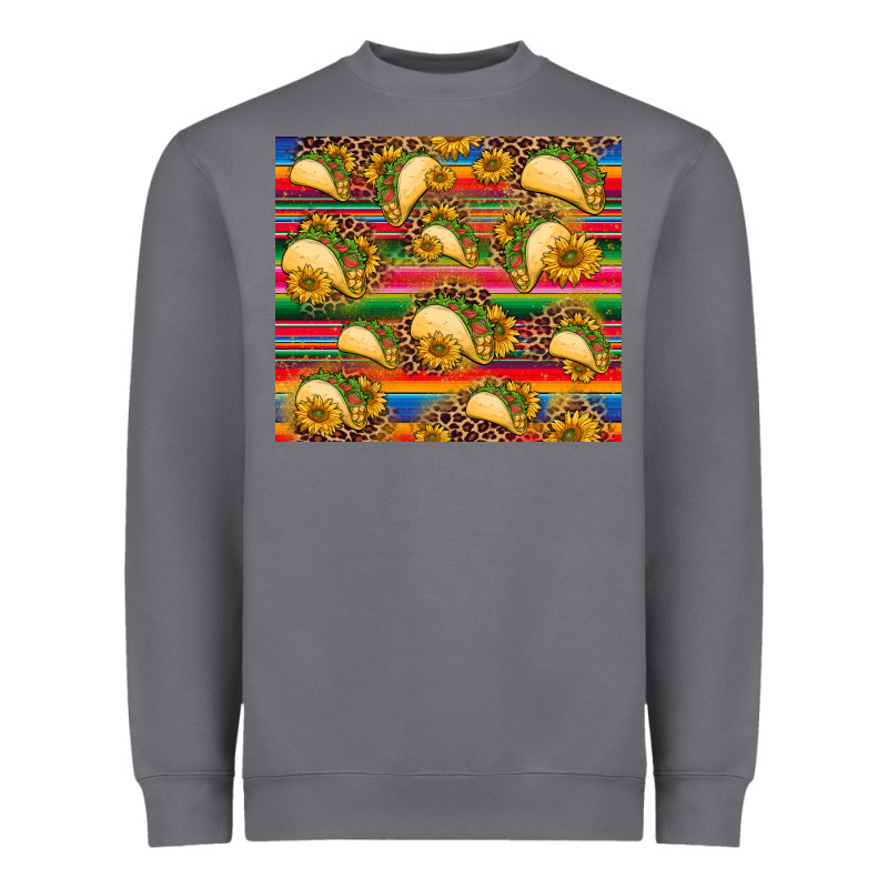 Tacos And Sunflowers With Serape Leopard Background Heavyweight Sweatshirt by BarkalooDesign | Teevron