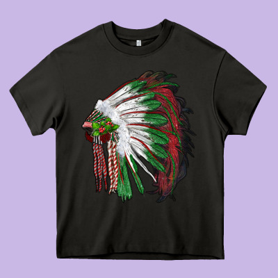Christmas Indian Feather Headdress Heavy Core Tee Designed By Ranaportraitstore