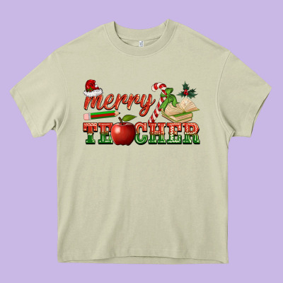 Merry Teacher Heavy Core Tee Designed By Barkaloodesign