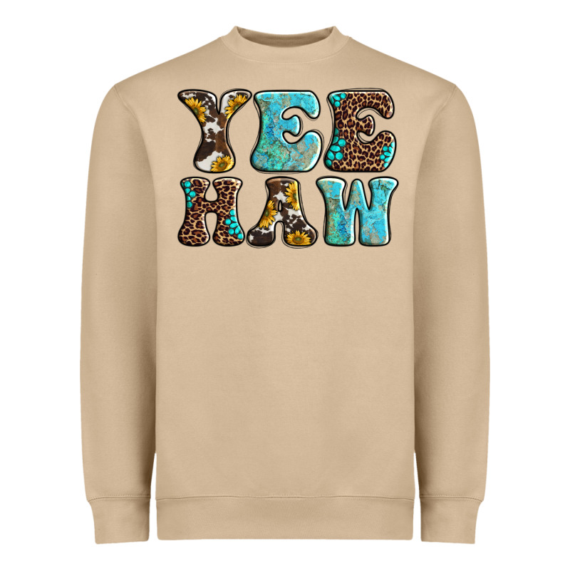 Western Sunflowers Turquoise Leopard Yee Haw Heavyweight Sweatshirt by BarkalooDesign | Teevron