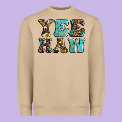 Western Sunflowers Turquoise Leopard Yee Haw Heavyweight Sweatshirt Designed By Barkaloodesign