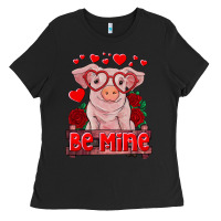 Black be mine valentine's day baby pig Ladies Tee - RanaPortraitStore