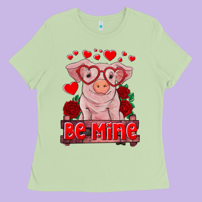 Be Mine Valentine's Day Baby Pig Ladies Tee Designed By Ranaportraitstore